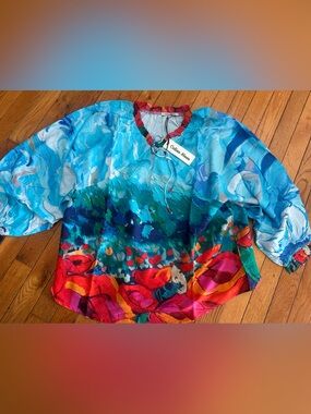 Celina Moon Large Watercolor Floral Blouse NWT